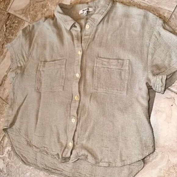 Madewell Light Tan Button-Up Crop Top - Picture 3 of 7